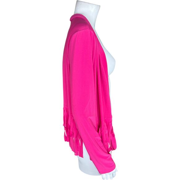 Attitudes by Renee Como Jersey Knit Fringe Cardigan Lipstick Pink X-Small NWT - Picture 9 of 15